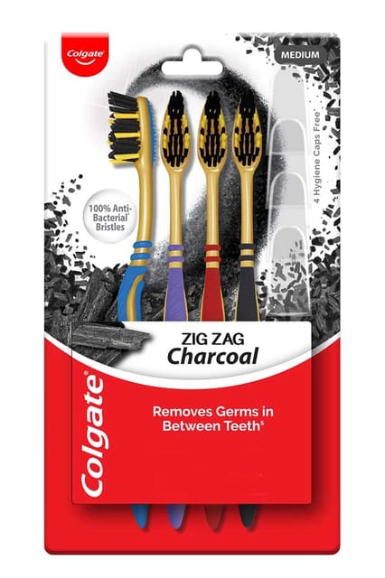 Colgate ToothBrush Zig Zag Charcoal Medium 4pcs