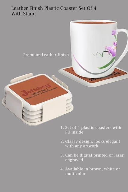 PUTHUSU LEATHER FINISH PLASTIC COASTER SET OF 4 WITH STAND E 194