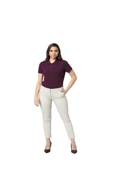 Vero Moda Women's Jacquard Solid Polo T-Shirt Wine