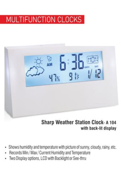 PUTHUSU SHARP WEATHER STATION CLOCK WITH BACK LIT DISPLAY A 104