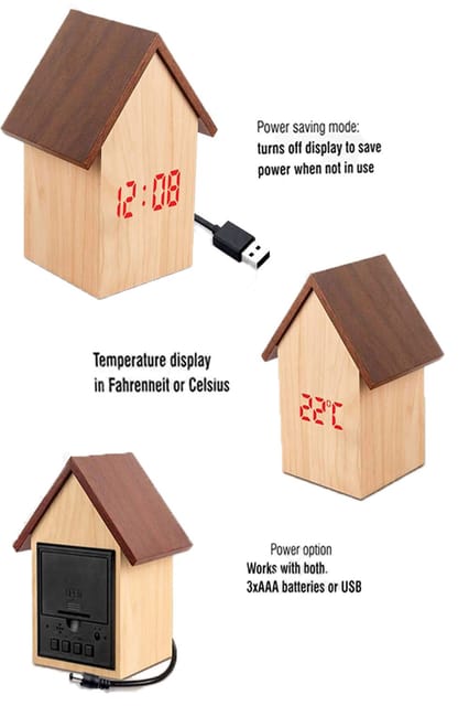 PUTHUSU HUT SHAPE WOODEN LED CLOCK WITH TEMPRATURE AND SOUND SENSOR A 121