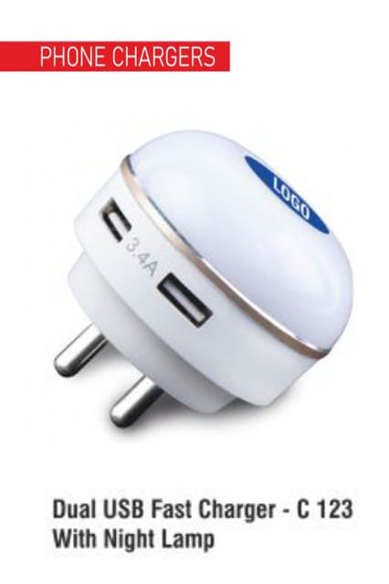 PUTHUSU DUAL USB FAST CHARGER WITH NIGHT LAMP C 123