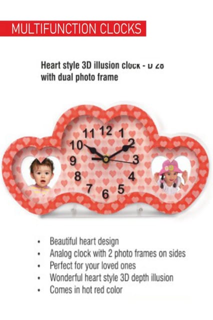 PUTHUSU HEART STYLE 3D ILLUSION CLOCK WITH DUAL PHOTO FRAME D 28