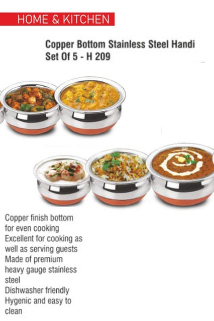 PUTHUSU COPPER BOTTOM STAINLESS STEEL HANDI SET OF 5 H 209