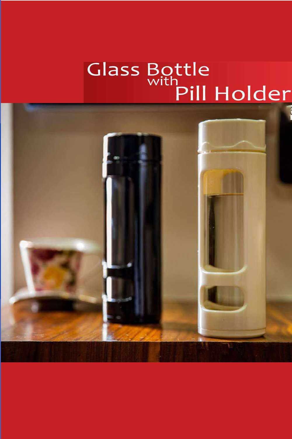 FUZO Glass Bottle with pill Holder ARTR TGZ 801 BLACK