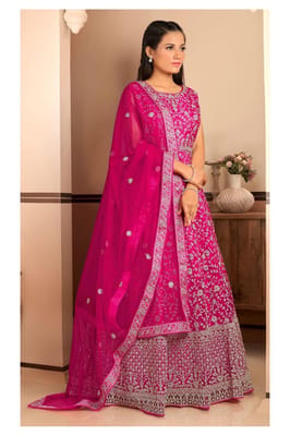 Gajiwala Womens Long Frock With Dupatta Rani Pink 21298