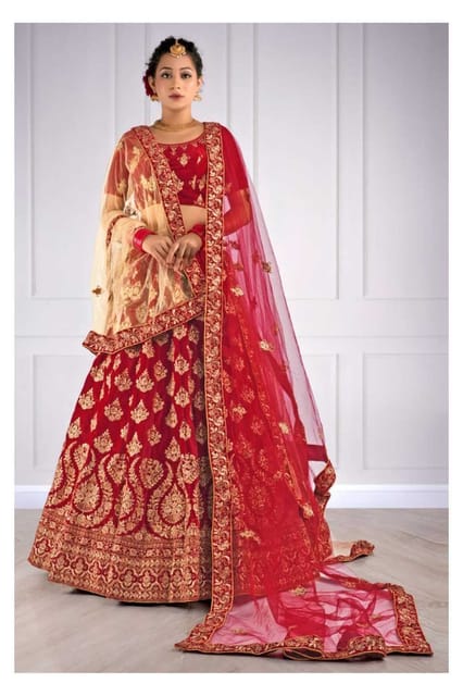 Gajiwala Womens Net Lehenga Red 7907