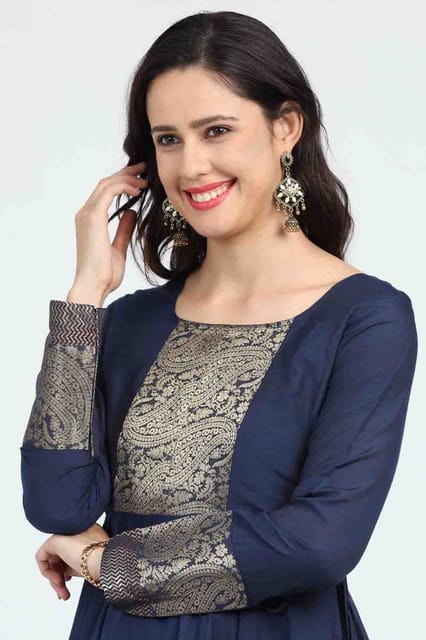 Veera Cotton Silky Long Galli Womens Tops Blue