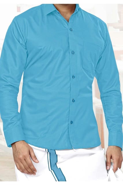 Acrylic Dhoti & Shirt Set Sky Blue Full Sleeve