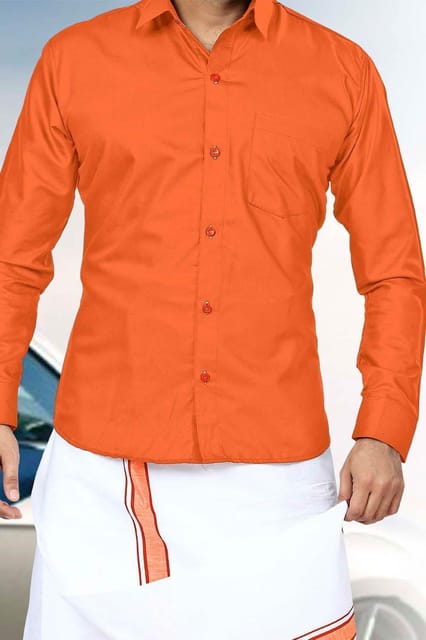 Acrylic Dhoti & Shirt Set Orange Full Sleeve