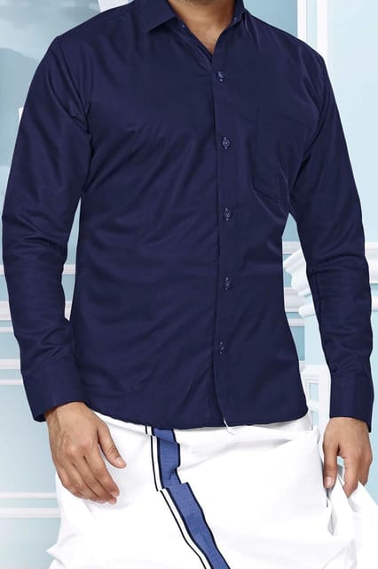 Acrylic Dhoti & Shirt Set Navy Blue Full Sleeve