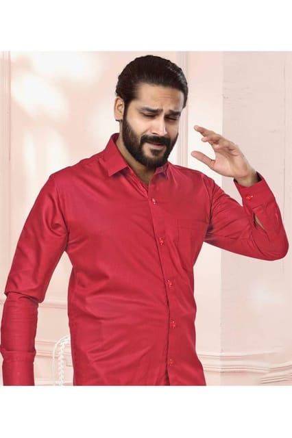 Acrylic Dhoti & Shirt Set Red Half Sleeve