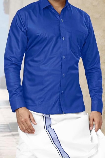 Acrylic Dhoti & Shirt Set Blue Half Sleeve