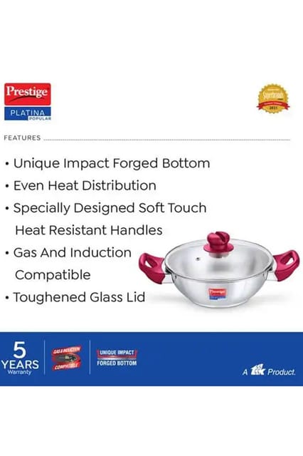 Prestige Platina Popular Ss Kadai With Lid 200mm Dia 1.5l 36884