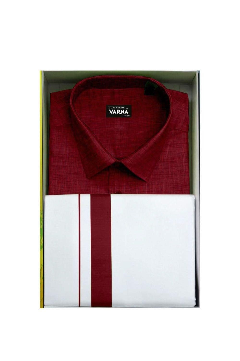 Uathayam Varna Kids Matching Border Dhoti & Shirt Set Half Sleeves Maroon-VA11023