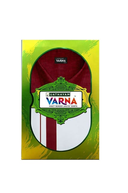 Uathayam Varna Kids Matching Border Dhoti & Shirt Set Half Sleeves Maroon-VA11023