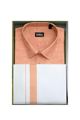 Uathayam Varna Kids Matching Border Dhoti & Shirt Set Half Sleeves Orange VA11027