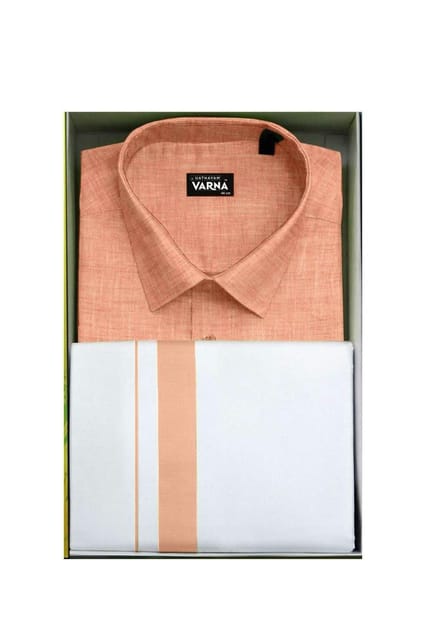 Uathayam Varna Kids Matching Border Dhoti & Shirt Set Half Sleeves Orange VA11027