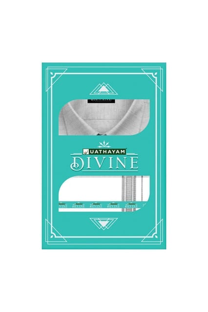 Uathayam Divine Matching Border Dhoti & Shirt Set Full Sleeves 13911 Grey
