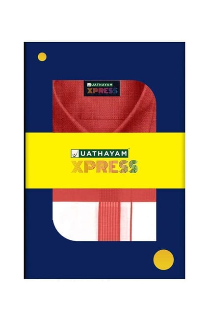 Uathayam Xpress Matching Border Dhoti & Shirt Set Full Sleeves 90718 Red