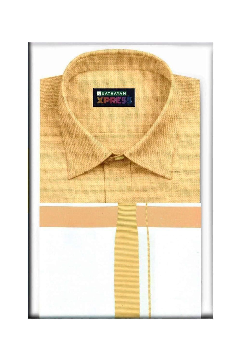 Uathayam Xpress Matching Border Dhoti & Shirt Set Full Sleeves 90710 Yellow