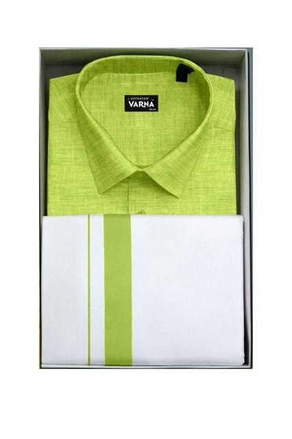 Uathayam Varna Kids Matching Border Dhoti & Shirt Set Half Sleeves Pale Green-VA11012