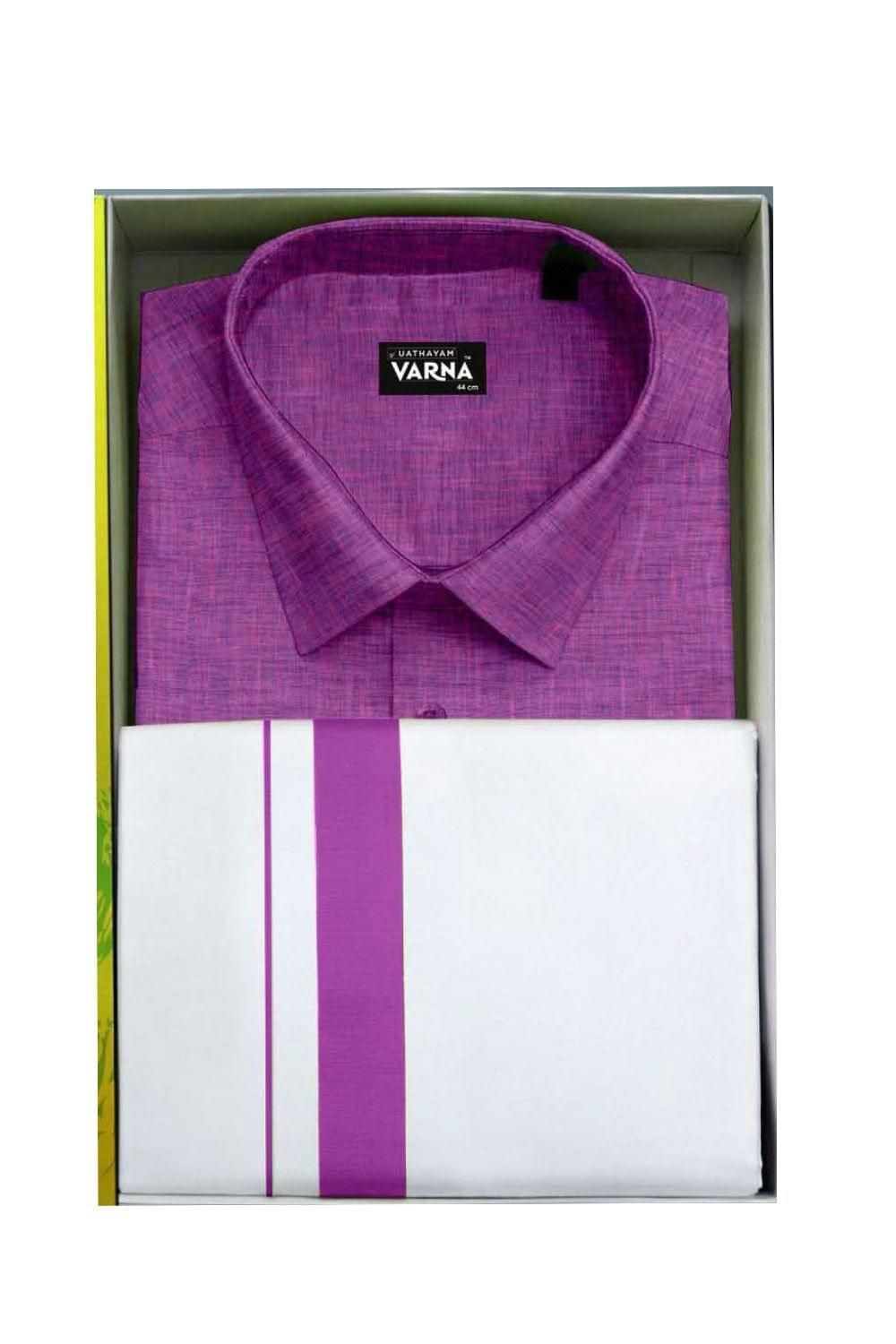 Uathayam Varna Kids Matching Border Dhoti & Shirt Set Half Sleeves Violet-VA11019