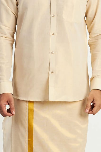Uathayam Cotton Vaibhav Shirts and Tissue Jari Dhoti Set for Men