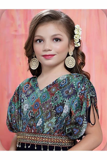 Rasi Creation Girls Ethnic Wear Butterfly Gown Navy Blue AY45975