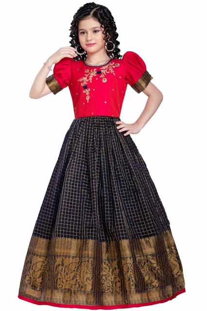 Hansi Girls Ethnic Wear Tissue Ball Gown Red GY33208