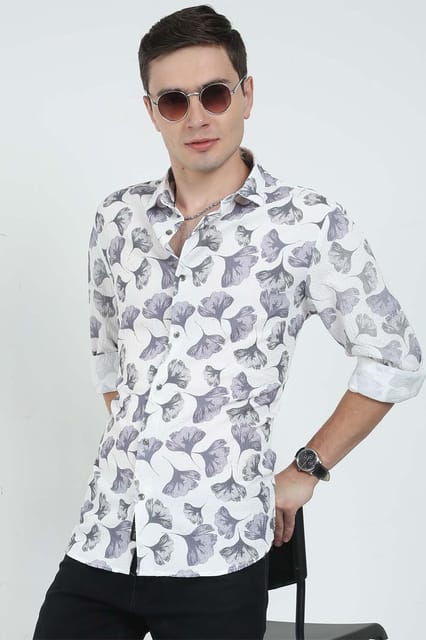 Krimty Grey Floral Printed Shirt KMTSH01433