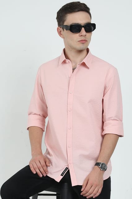 Krimty Light Pink Double Pocket Seersucker Shirt KMTSH01246