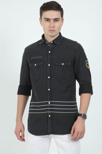Krimty Black Double Pocket Denim Shirt KMTSH00917