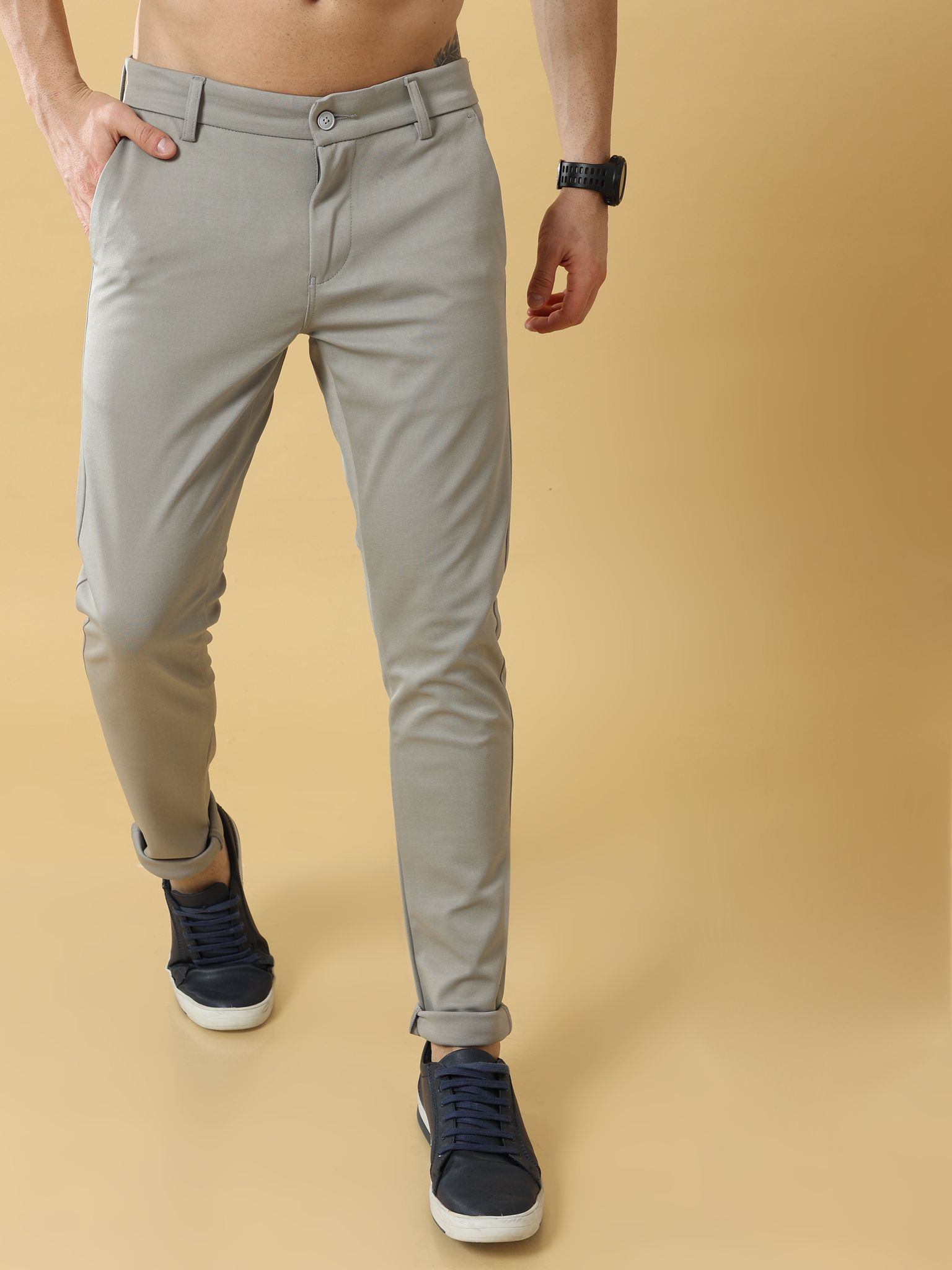 Stretchable Cloud Grey Lycra Trouser