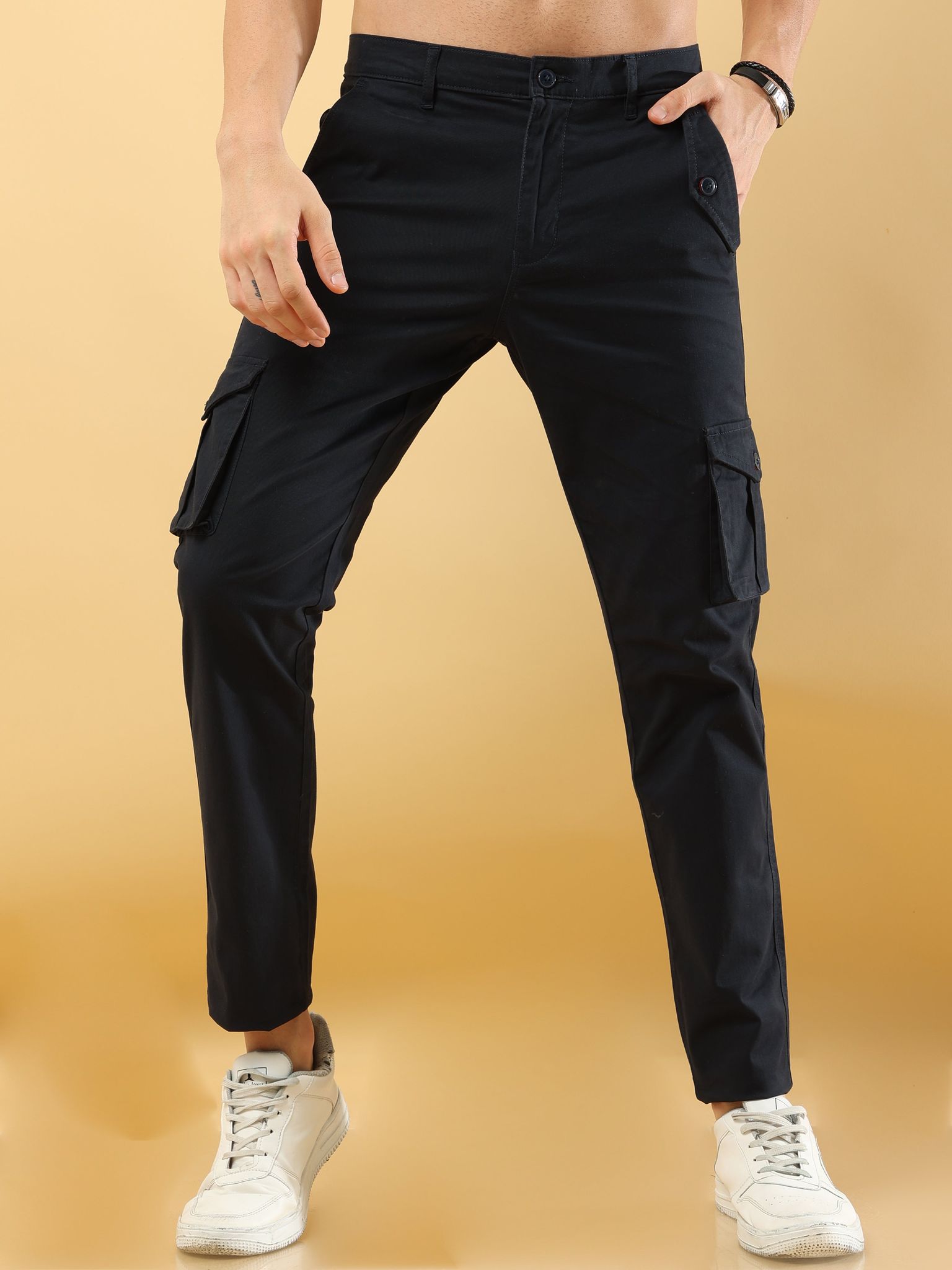 Slim Fit Navy Blue Cargo Trouser