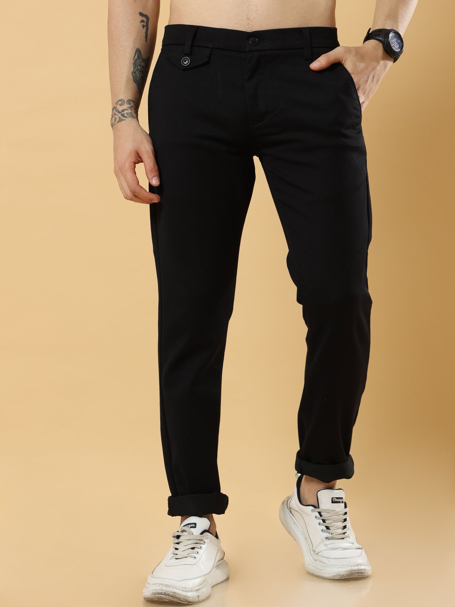 Double Cloth Black Cotton Trouser