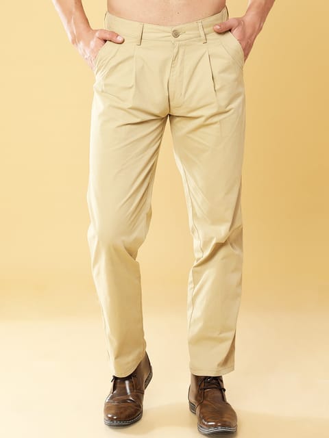 Pleated Cream Cotton Chino