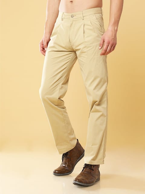 Pleated Cream Cotton Chino