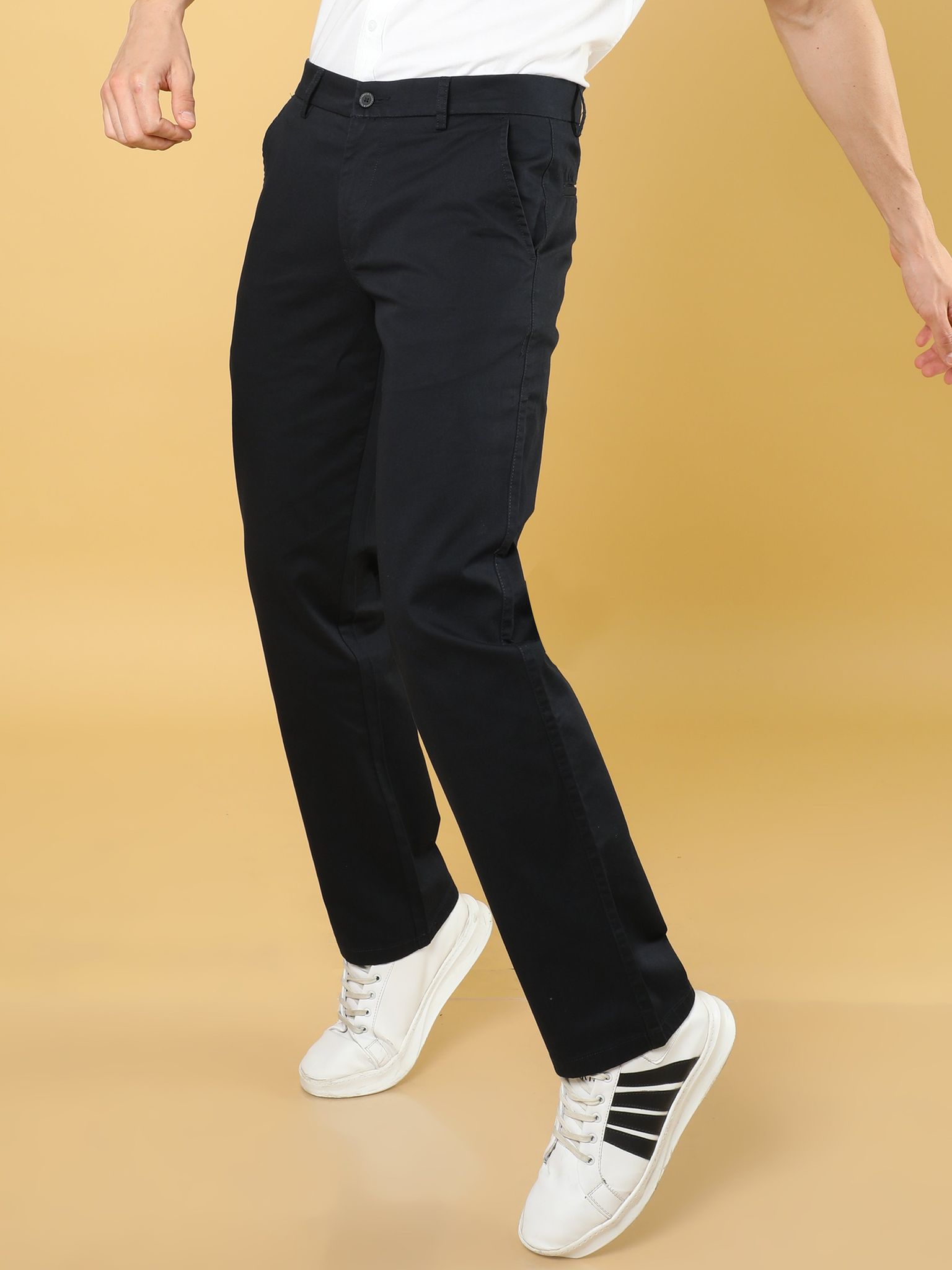 Cotton Dobby Baggy Fit Navy Trouser