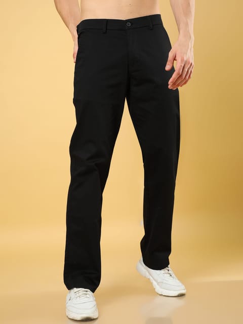 Cotton Dobby Baggy Fit Black Trouser