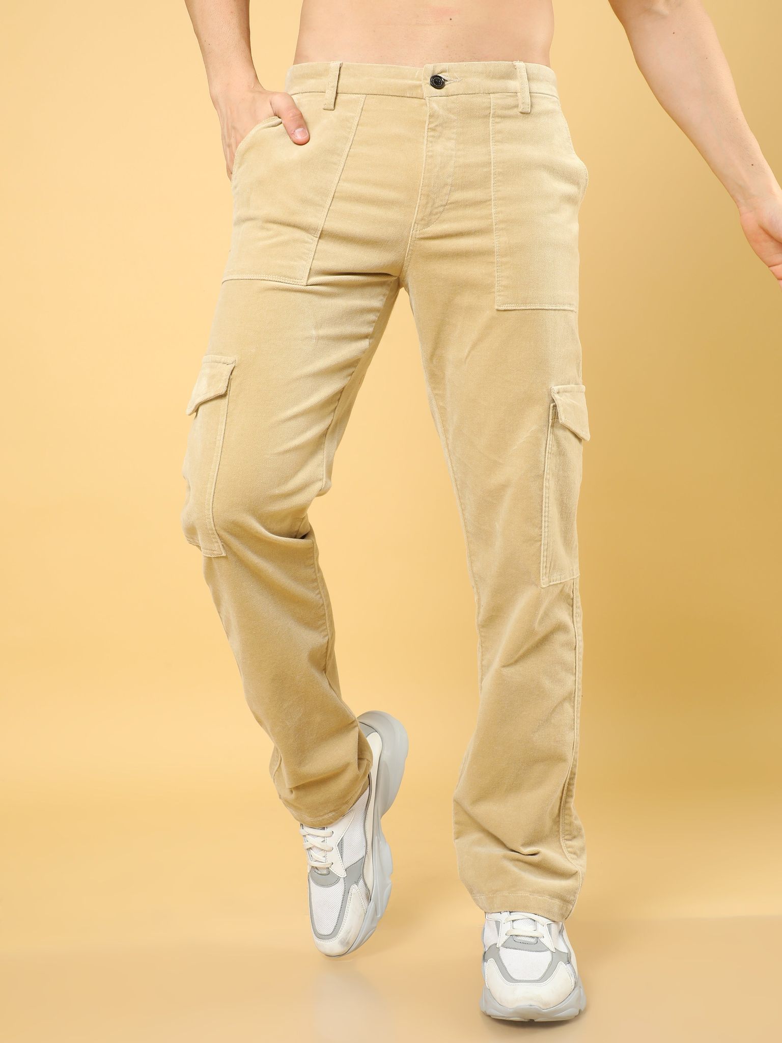 Premium Corduroy Dark Baggy Fit Cream Cargo