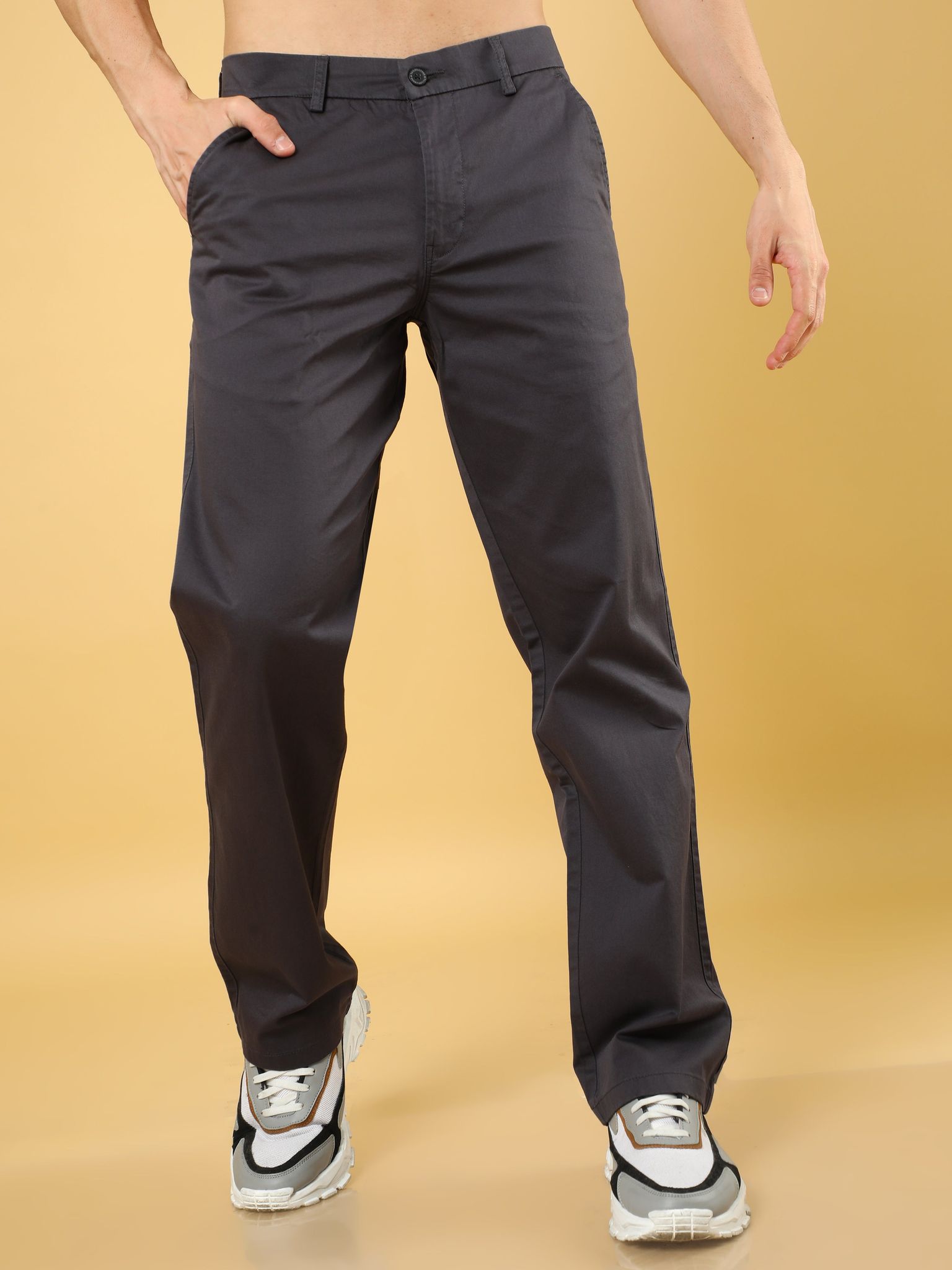 Cotton Dobby Baggy Fit Dark Grey Trouser