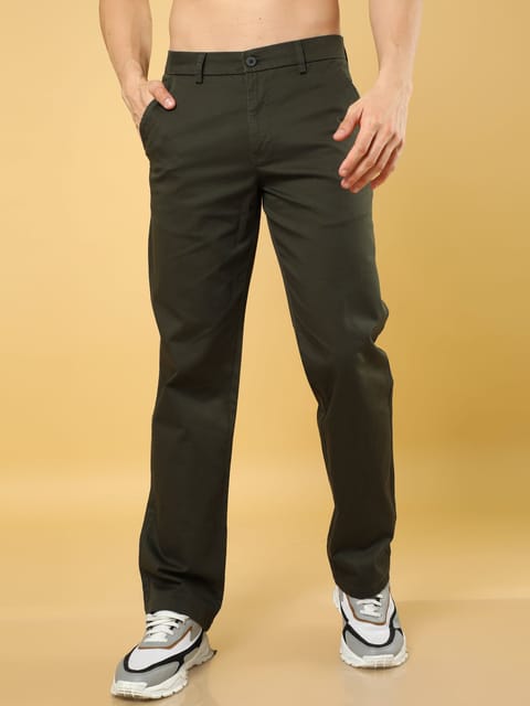 Cotton Dobby Baggy Fit Dark Olive Trouser