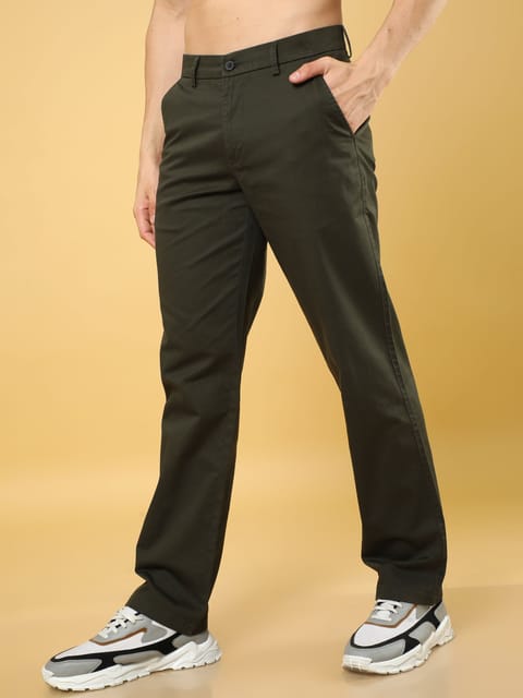 Cotton Dobby Baggy Fit Dark Olive Trouser