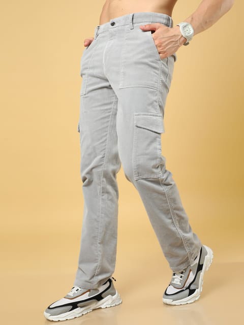 Premium Corduroy Dark Baggy Fit Light Grey Cargo