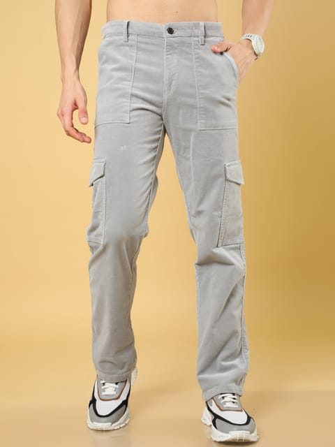 Premium Corduroy Dark Baggy Fit Light Grey Cargo