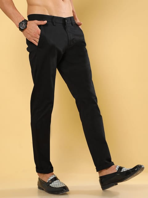 Cotton Dobby Black Lycra Chino