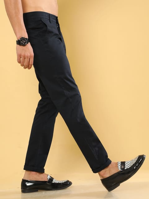 Cotton Dobby Navy Lycra Chino