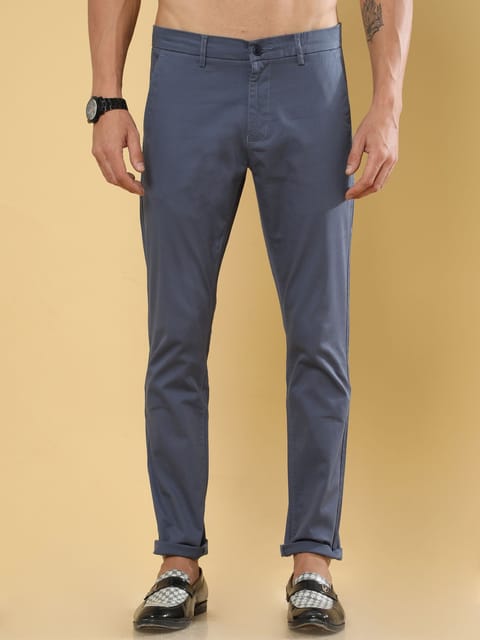 Cotton Dobby Mid Blue Lycra Chino