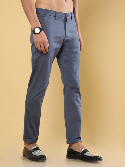 Cotton Dobby Mid Blue Lycra Chino